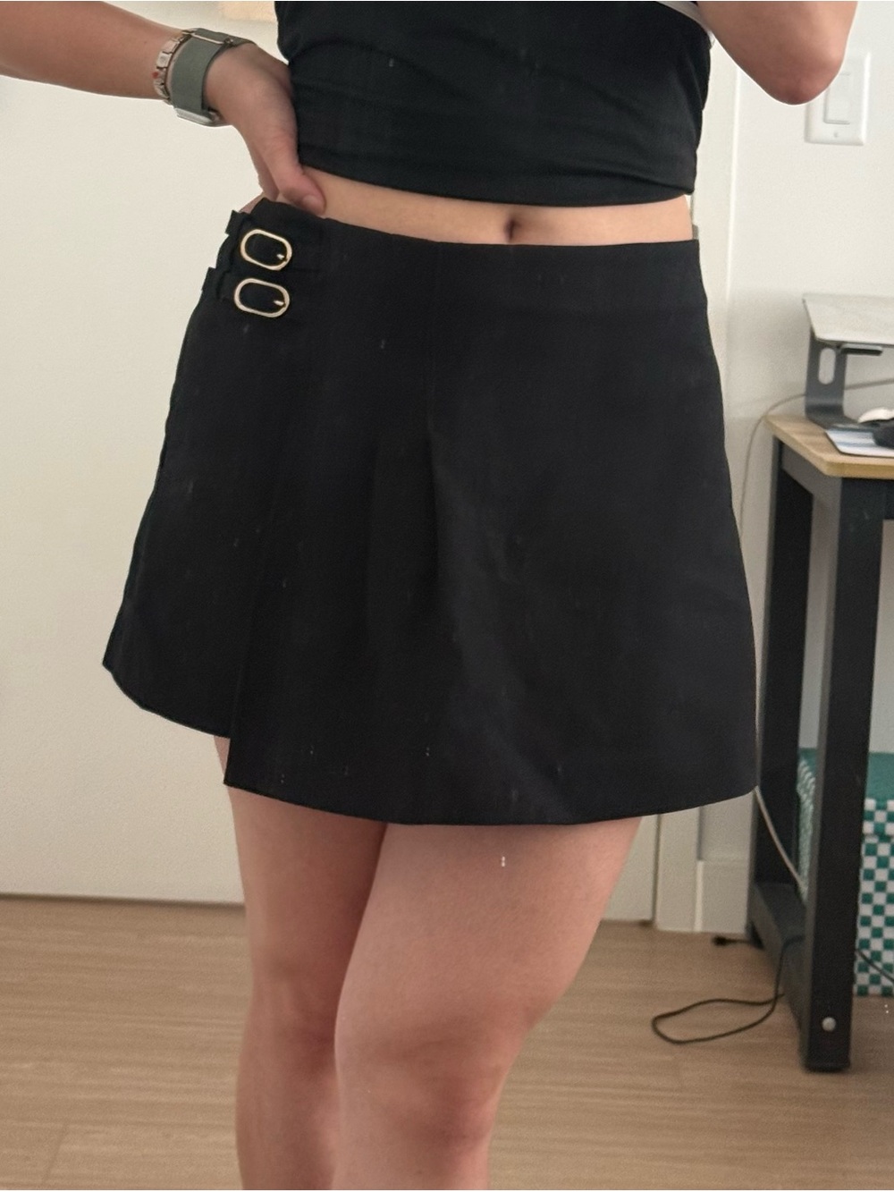 Zara Women's Black Skort with Side Buckle Detail